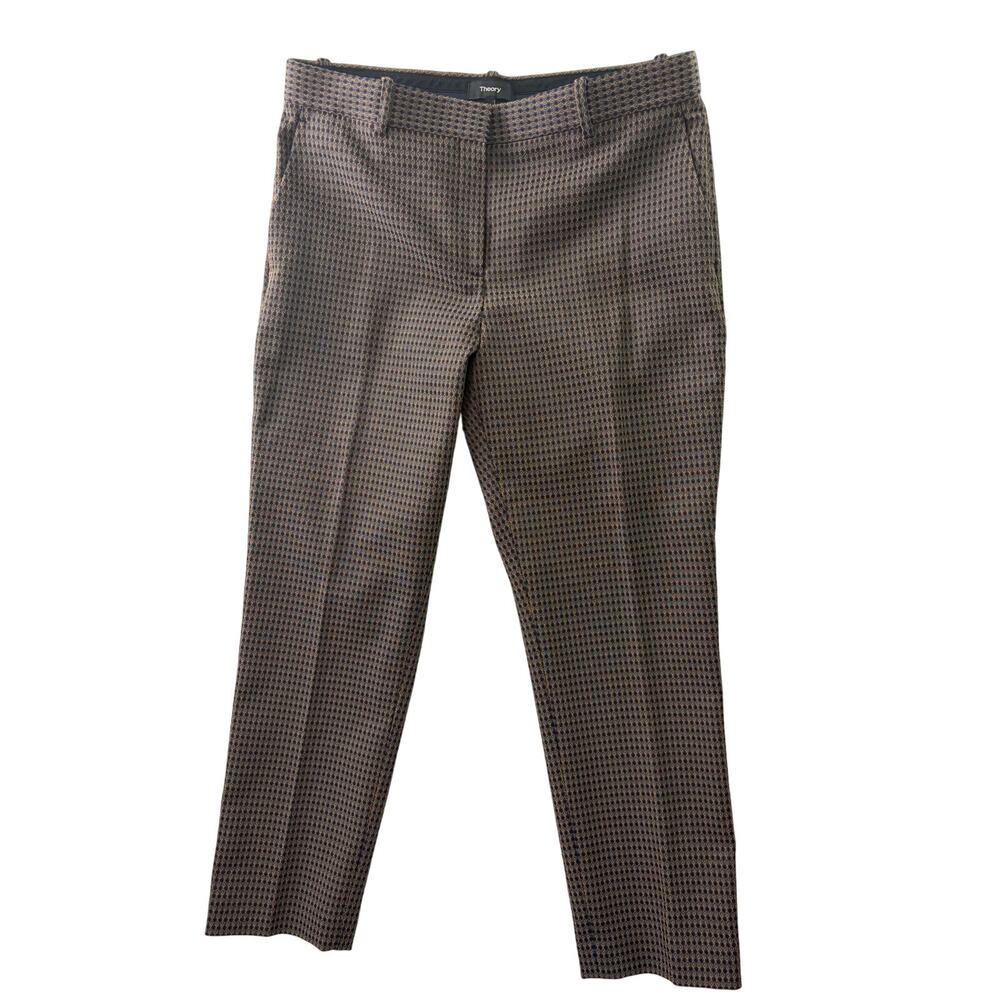 Theory Treeca 2 Dot Jacquard Slim Leg Pant • Brown & Green • Size 10